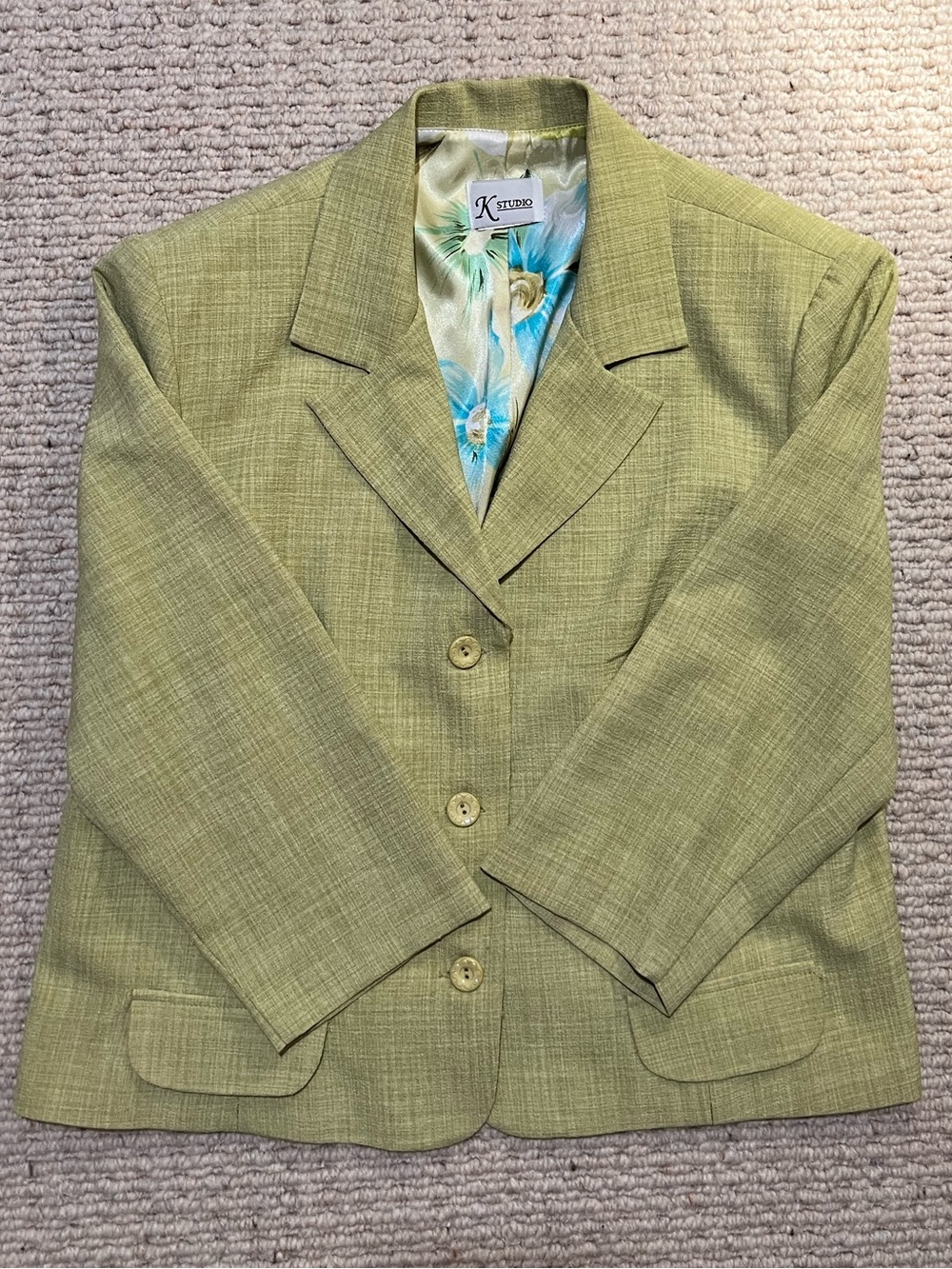 K Studio Light Olive Single-Breasted Tailored Blazer